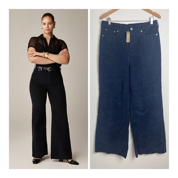 J. Crew Pants - NEW J.Crew Women's Sz 31 Dark Blue Wide Leg Corduroy Trouser Pants Classic Chic